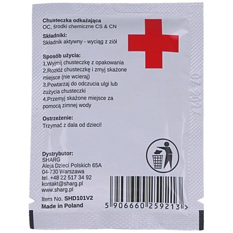 Chusteczka dekontaminacyjna neutralizująca działanie gazu pieprzowego (SHD101V2) Chusteczka dekontaminacyjna neutralizująca działanie gazu pieprzowego (SHD101V2)