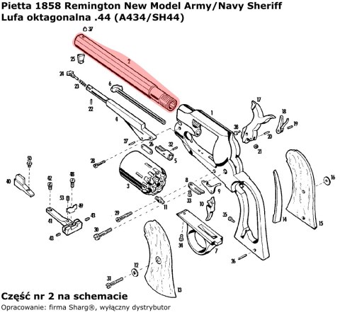 Lufa oktagonalna .44 Pietta 1858 Remington Model Army / Navy Sheriff (A434/SH44) Lufa oktagonalna .44 Pietta 1858 Remington Model Army / Navy Sheriff (A434/SH44)