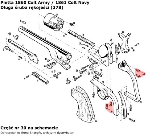 Długa śruba rękojeści 1851 Colt Navy, 1860 Colt Army, 1861 Navy, 1858 Remington (378) Długa śruba rękojeści 1851 Colt Navy, 1860 Colt Army, 1861 Navy, 1858 Remington (378)