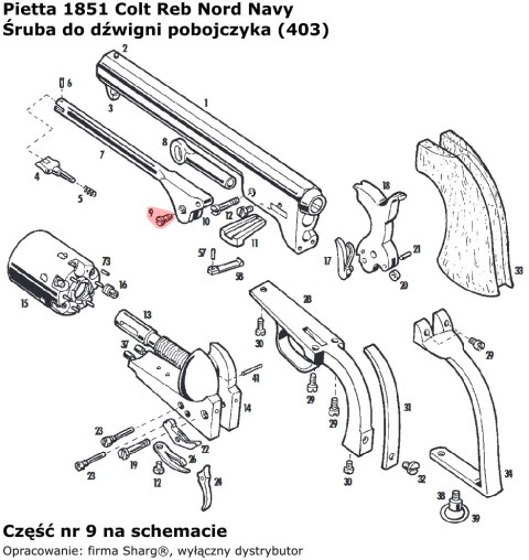 Śruba do dźwigni pobojczyka Colt Navy 1851, Starr 1858, Starr 1863 (403) Śruba do dźwigni pobojczyka Colt Navy 1851, Starr 1858, Starr 1863 (403)