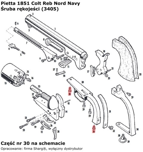 Śruba rękojeści 1836 Colt Paterson, 1851 Colt Navy, 1860 Colt Army, 1858 Remington (3405)