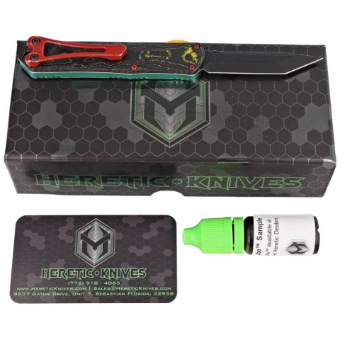 Nóż automatyczny OTF Heretic Manticore S T/E Bounty Hunter/Camo Carbon, Battleworn Black Cerakote MagnaCut by Tony Marfione Jr.