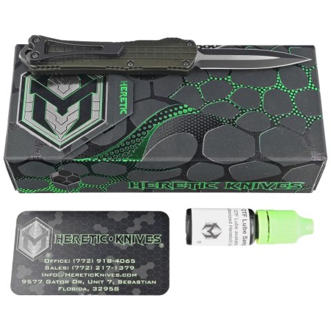 Nóż automatyczny OTF Heretic Manticore S D/E Green Frag Aluminium, Black/Satin MagnaCut by Tony Marfione Jr. Nóż automatyczny OTF Heretic Manticore S D/E Green Frag Aluminium, Black/Satin MagnaCut by Tony Marfione Jr.