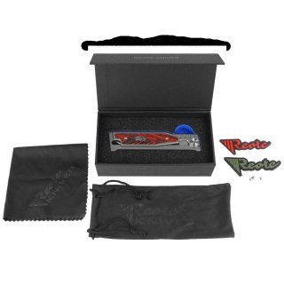 Nóż grawitacyjny Reate EXO-M OTF Gravity Drop Point Bead Blasted Titanium/Damascus Red-Black G10, Satin Elmax