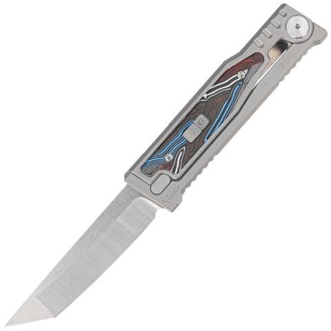 Nóż grawitacyjny Reate EXO-M OTF Gravity T/E Bead Blasted Titanium/Damascus MultiColor G10, Satin Elmax Nóż grawitacyjny Reate EXO-M OTF Gravity T/E Bead Blasted Titanium/Damascus MultiColor G10, Satin Elmax
