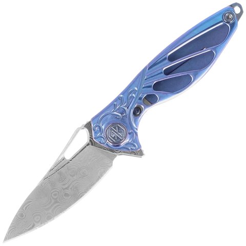 Nóż na szyję RikeKnife Mini Hummingbird Blue Titanium, Rose Damascus by Richard Wu (RK-MINI-B) Nóż na szyję RikeKnife Mini Hummingbird Blue Titanium, Rose Damascus by Richard Wu (RK-MINI-B)