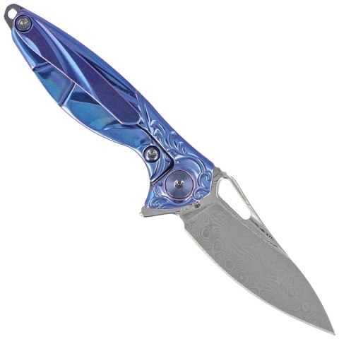 Nóż na szyję RikeKnife Mini Hummingbird Blue Titanium, Rose Damascus by Richard Wu (RK-MINI-B) Nóż na szyję RikeKnife Mini Hummingbird Blue Titanium, Rose Damascus by Richard Wu (RK-MINI-B)