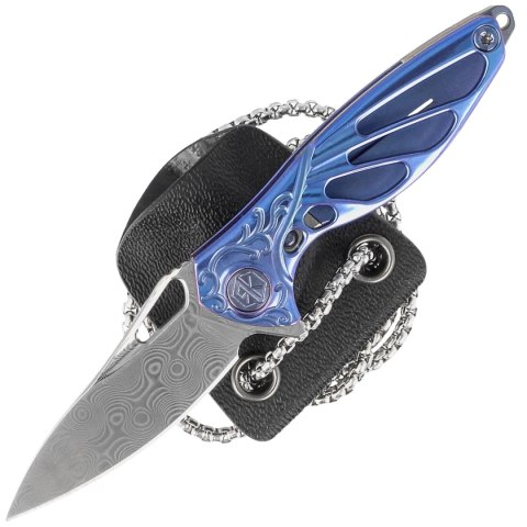 Nóż na szyję RikeKnife Mini Hummingbird Blue Titanium, Rose Damascus by Richard Wu (RK-MINI-B) Nóż na szyję RikeKnife Mini Hummingbird Blue Titanium, Rose Damascus by Richard Wu (RK-MINI-B)