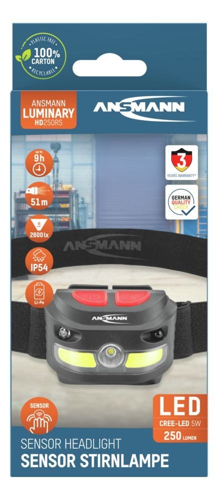 Latarka czołowa LED Ansmann HD250RS, 250 lm, aku Latarka czołowa LED Ansmann HD250RS, 250 lm, aku