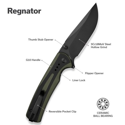 Nóż składany Sencut Regnator Green/Black G10, Black 9Cr18MoV (S24057-2) Nóż składany Sencut Regnator Green/Black G10, Black 9Cr18MoV (S24057-2)