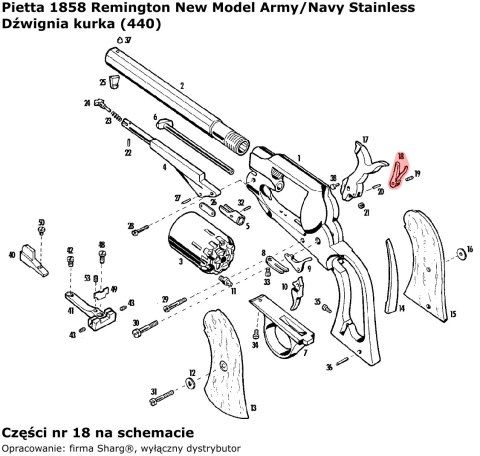 Dźwignia kurka ze sprężyną rewolwer Pietta 1858 Remington New Model Army / Navy, 1862 Spiller & Burr (440) Dźwignia kurka ze sprężyną rewolwer Pietta 1858 Remington New Model Army / Navy, 1862 Spiller & Burr (440)