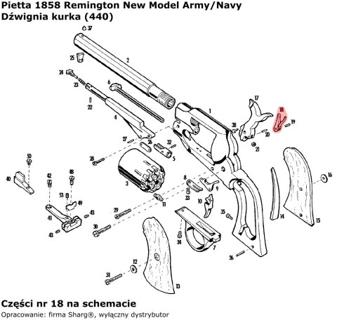 Dźwignia kurka ze sprężyną rewolwer Pietta 1858 Remington New Model Army / Navy, 1862 Spiller & Burr (440) Dźwignia kurka ze sprężyną rewolwer Pietta 1858 Remington New Model Army / Navy, 1862 Spiller & Burr (440)