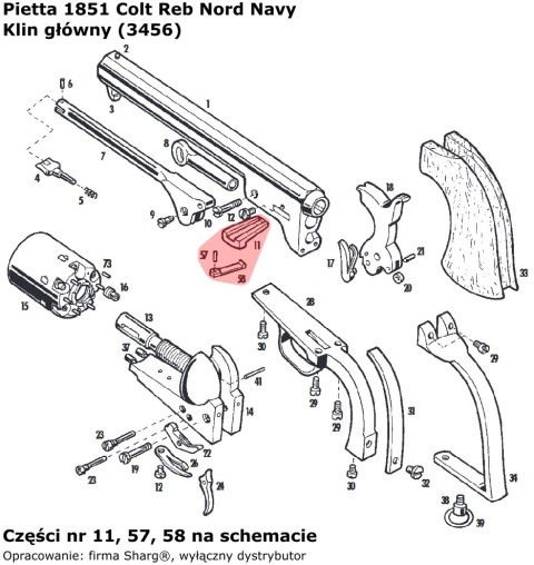 Klin główny rewolwer Pietta 1851 Colt REB Nord Navy, 1860 Colt Army, 1861 Colt Navy (3456) Klin główny rewolwer Pietta 1851 Colt REB Nord Navy, 1860 Colt Army, 1861 Colt Navy (3456)